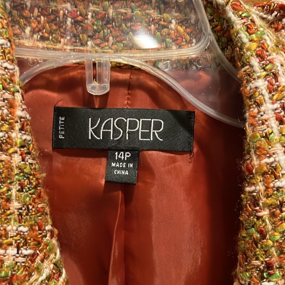 Kasper Tweed 2 piece Suit Blazer jacket & Skirt  14 petite orange/cream/green - Picture 3 of 8